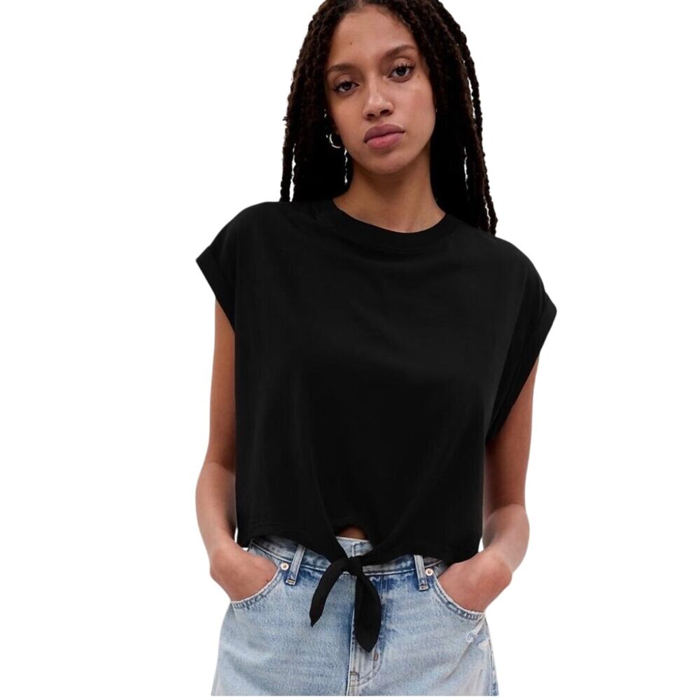 Gap Fit Womens black tee with tie front, size XL (fits like L)